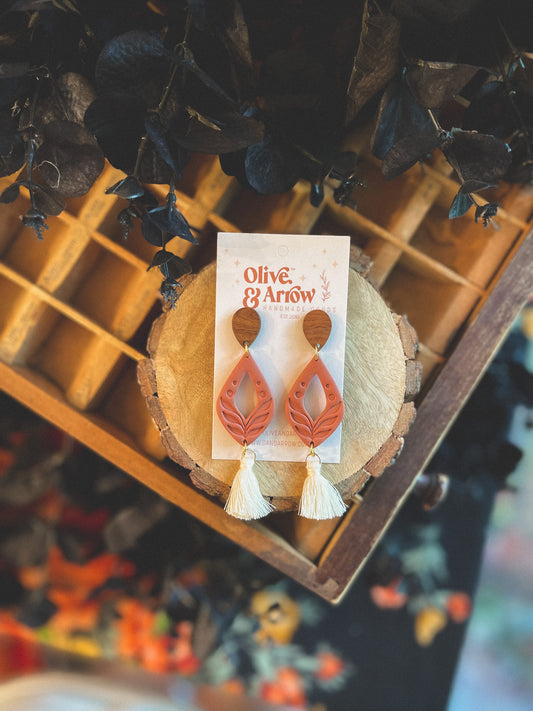 Terracotta Cut Out Dangles w/ Wood Toppers // Fall Collection