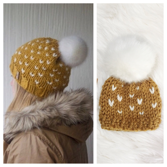Fair Isle Mommy and Me Hats Knit Baby and Adult Beanie Handmade Faux Fur Pom Pom // Choose Pom